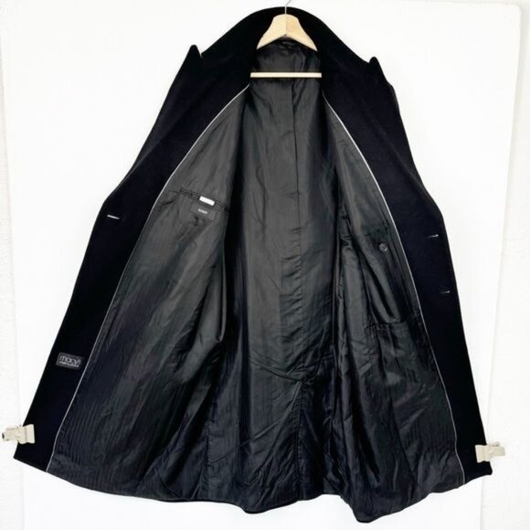 Alfani Trench Coat doble Breasted Black Cashmere & wool Blend size 44R - Picture 4 of 10